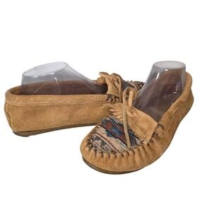 Minnetonka El Paso Moccasins Aztec Suede Loafers Womens Size 9 Brown